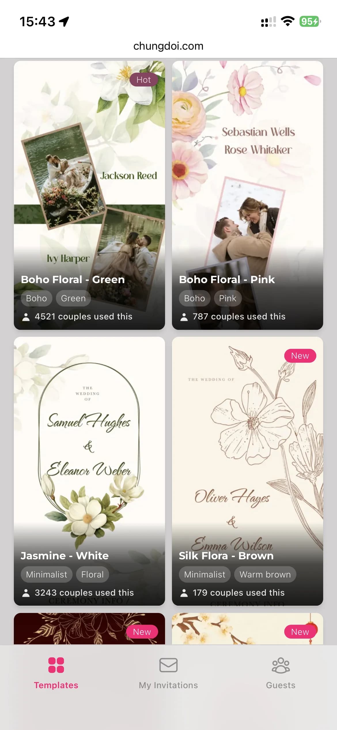 Online wedding invitation template gallery on Davet