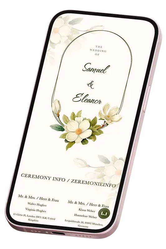 Davet online wedding invitation shown on a phone