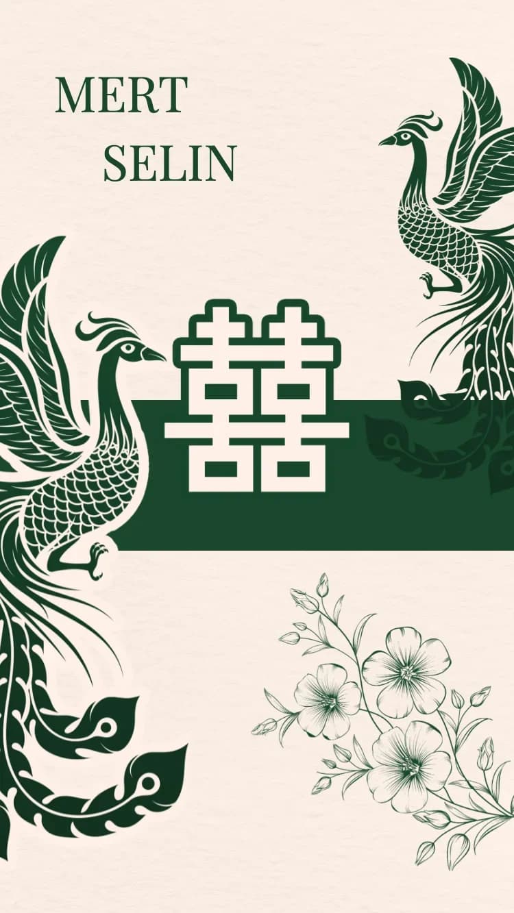 Double Phoenix - Green - Vorlage für Online-Hochzeitseinladungen