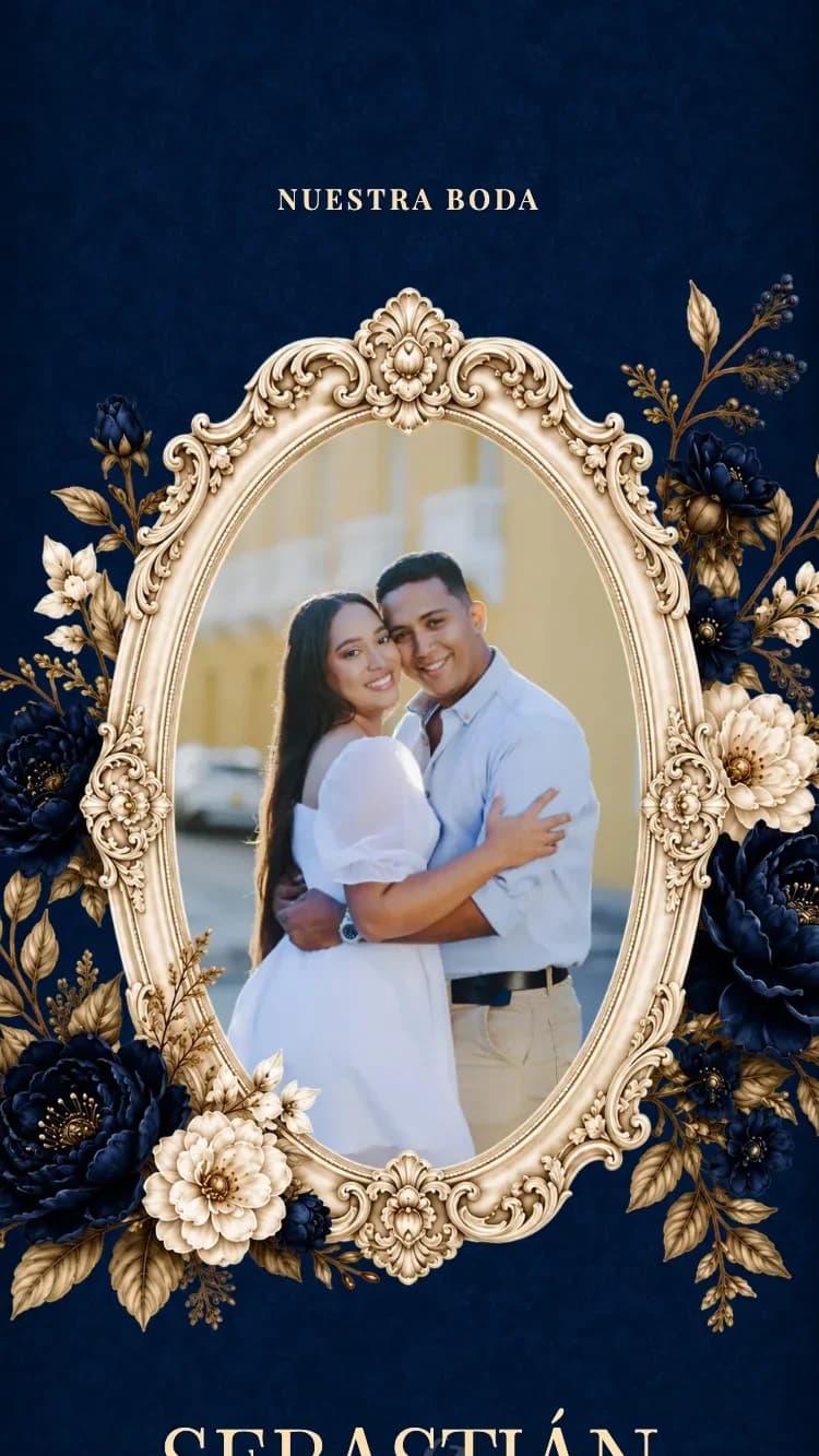Baroque II - Dark Blue - Plantilla de Invitación de Boda Online