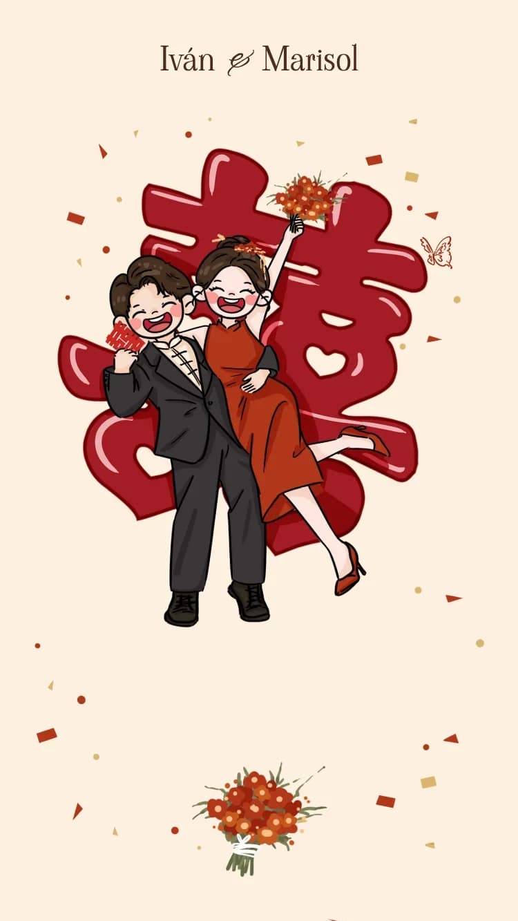 Chibi - Red - Plantilla de Invitación de Boda Online