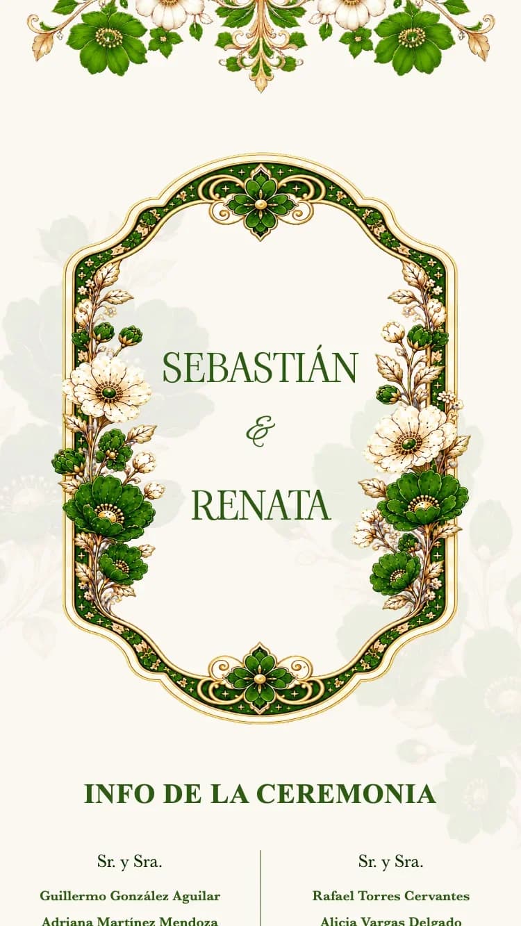 Crystal Floral - Green - Plantilla de Invitación de Boda Online