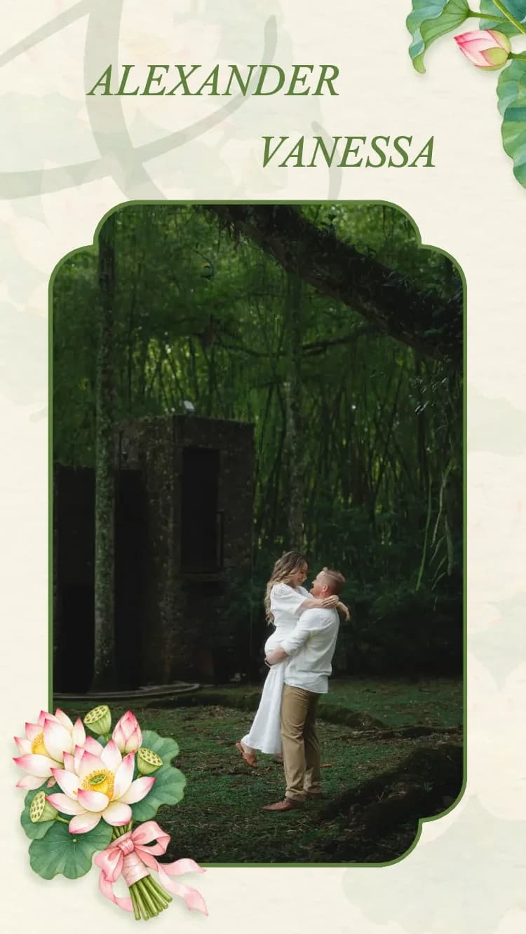 Lotus V2 - Green - Plantilla de Invitación de Boda Online