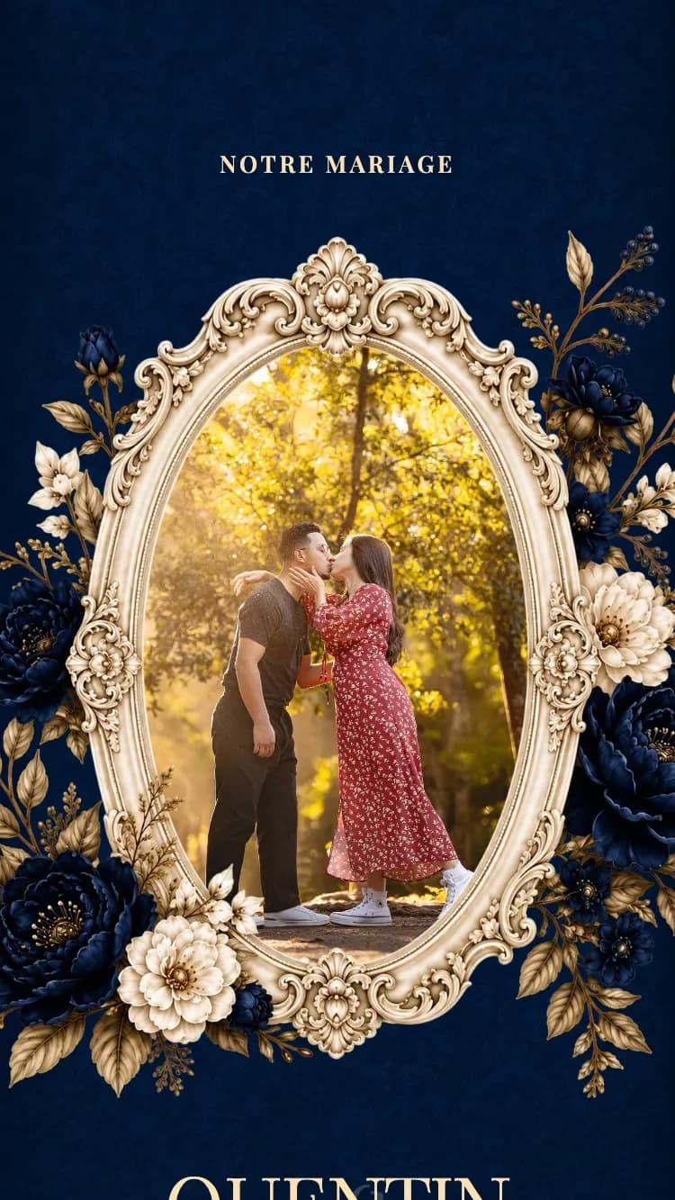 Baroque II - Dark Blue - Modele de faire-part de mariage en ligne