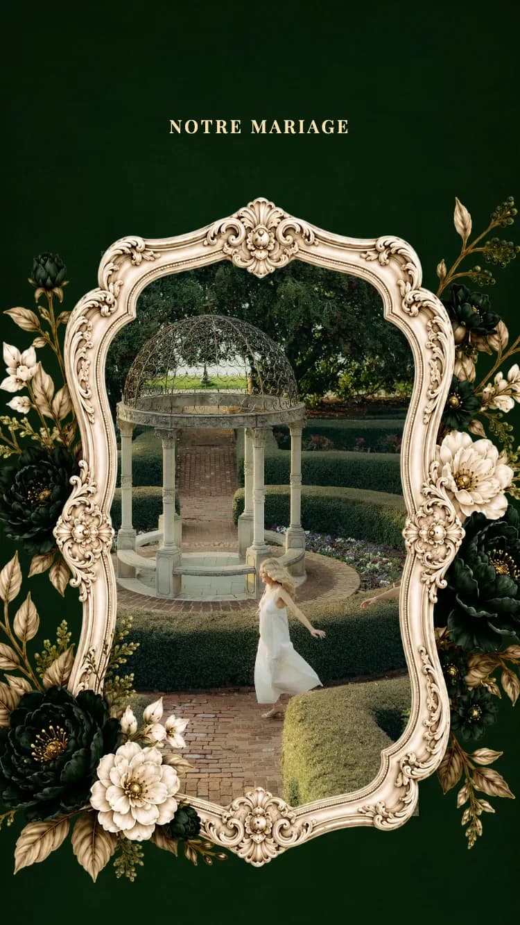 Baroque II - Dark Green - Modele de faire-part de mariage en ligne