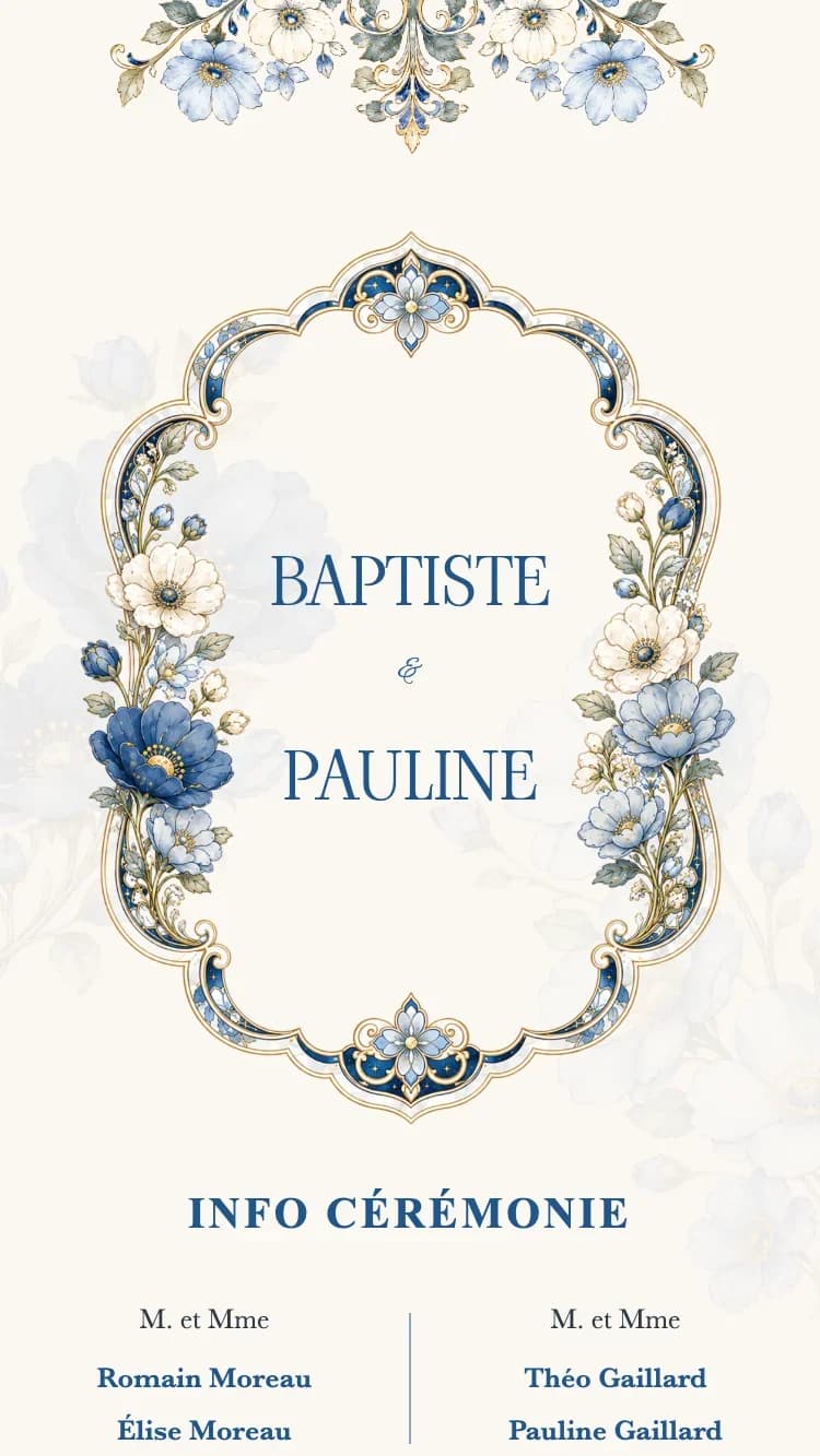 Crystal Floral - Blue - Modele de faire-part de mariage en ligne