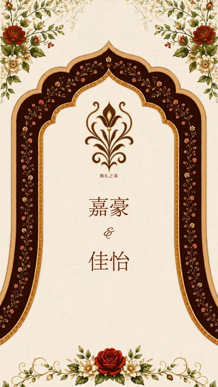 錦花 - 紅 - 在线婚礼请帖模板