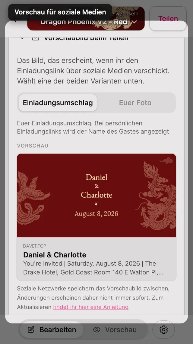 Der Abschnitt für das Teilen-Vorschaubild im Editor