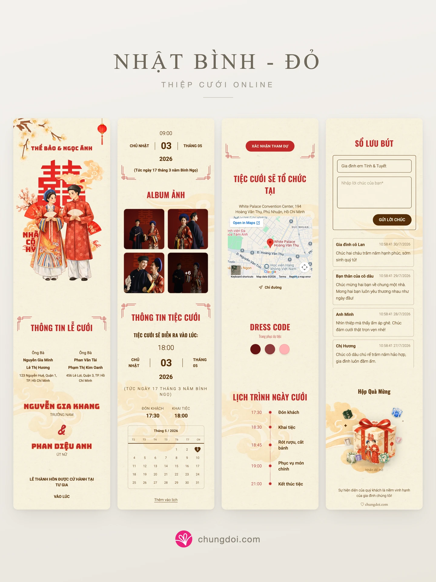 ภาพรวมการ์ดแต่งงาน Nhat Binh - Red: สามส่วนเรียงต่อกัน