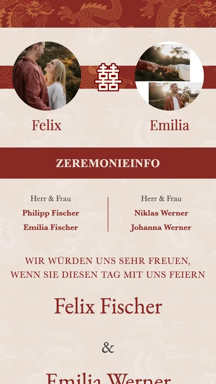 Double Dragon - Red Vorlage für Hochzeitseinladungen