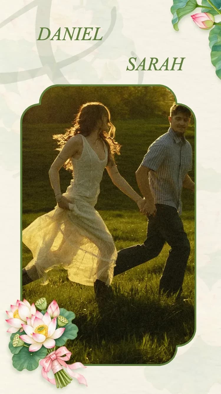 Lotus V2 - Green - Online Wedding Invitation Template