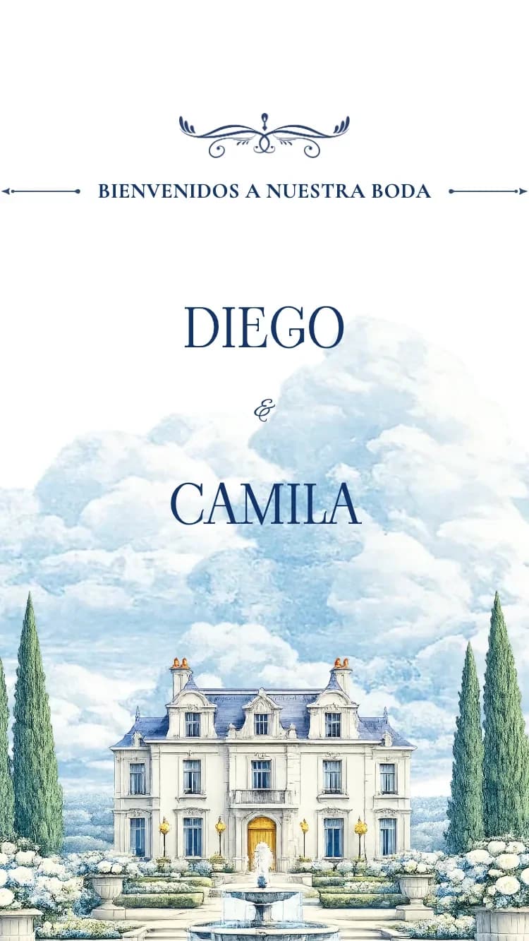 Chateau - Blue - Plantilla de Invitación de Boda Online