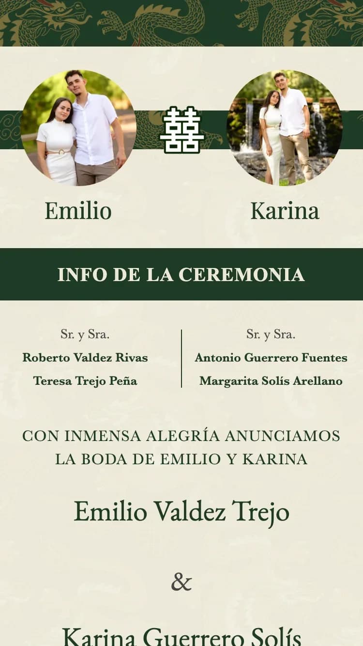 Double Dragon - Green - Plantilla de Invitación de Boda Online