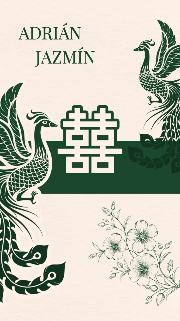 Double Phoenix - Green - Plantilla de Invitación de Boda Online