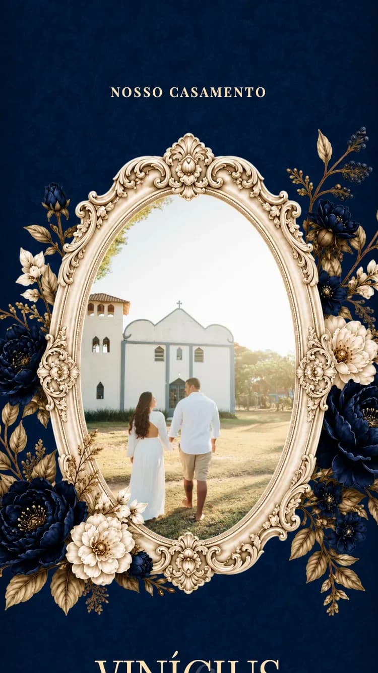 Baroque II - Dark Blue - Modelo de Convite de Casamento Online