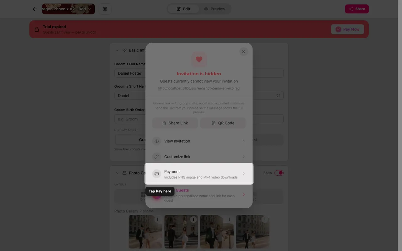 Paylaş panelindeki ödeme seçeneği