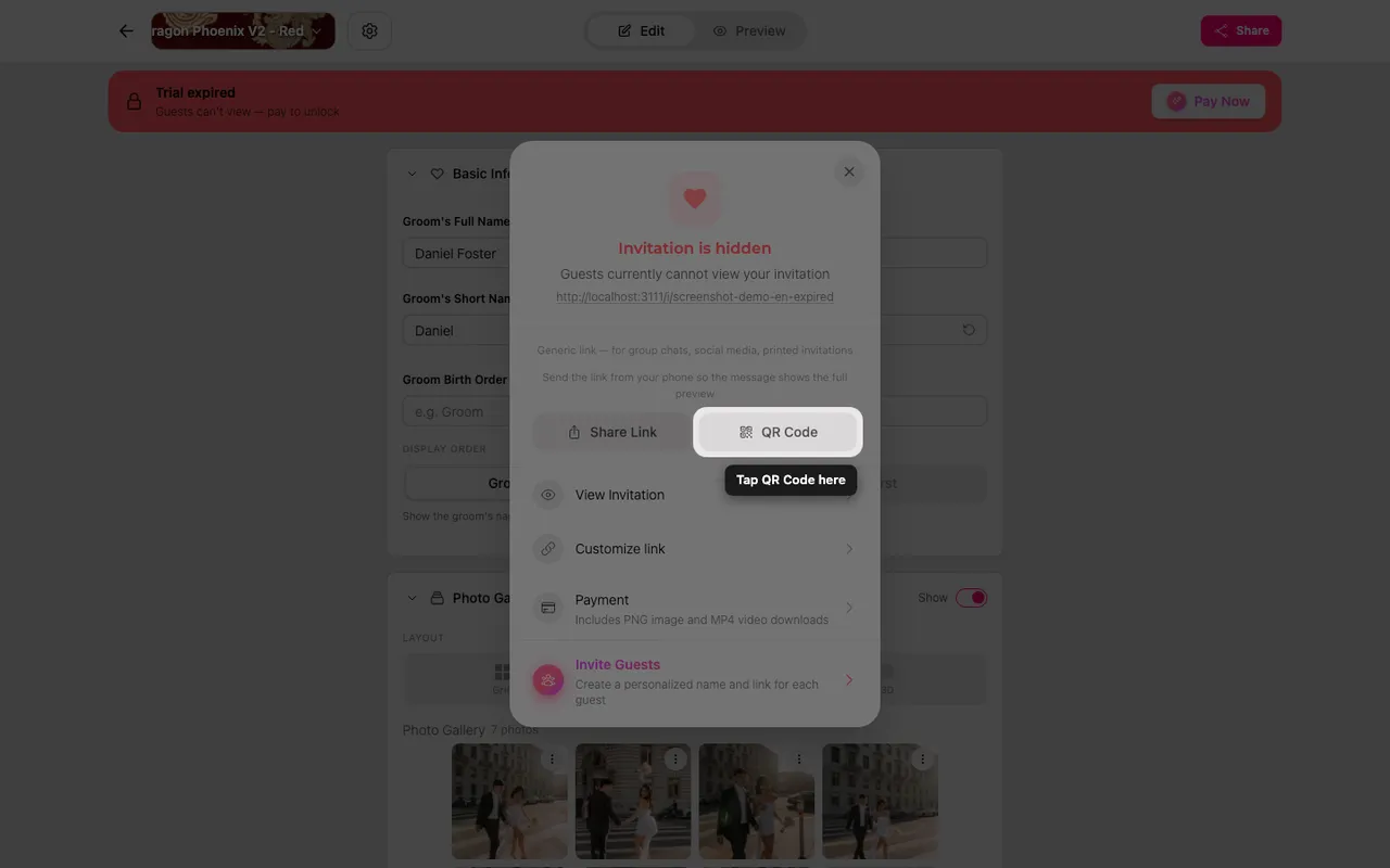 Paylaş panelindeki QR kod