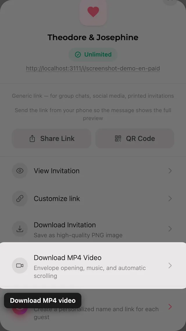 Paylaş panelindeki MP4 videoyu indir düğmesi