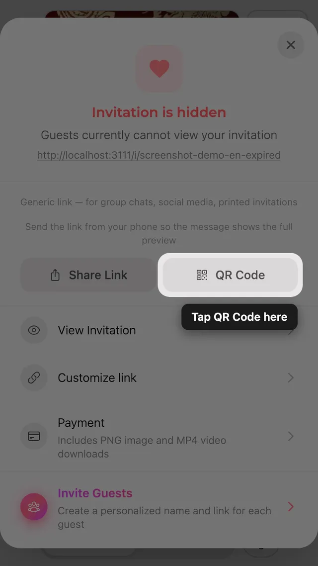Paylaş panelindeki QR kod