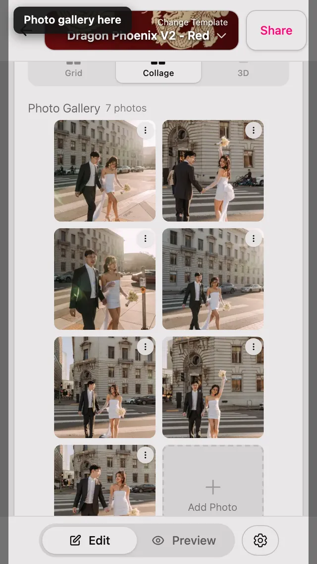 Düzenleyicideki Fotoğraf galerisi bölümü